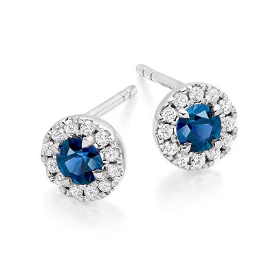 Round Brilliant Sapphire & Diamond Stud Earrings