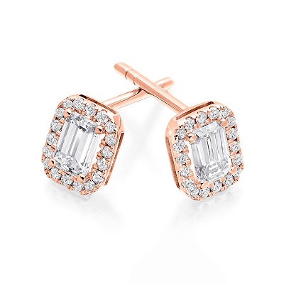 Emerald Cut & Round Brilliant Diamond Stud Earrings