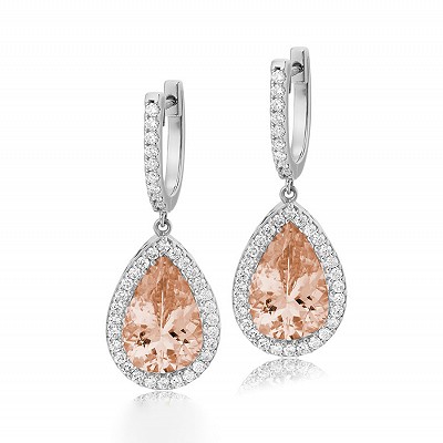 White Gold Morganite & Diamond Drop Earrings