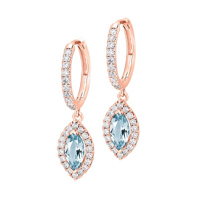 Marquise Cut Aquamarine & Diamond Drop Earrings