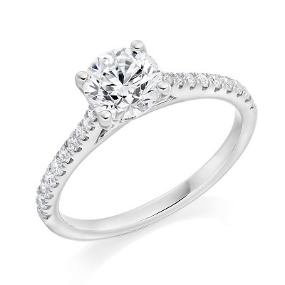 Round Brilliant Diamond Solitaire with Diamond Shoulders