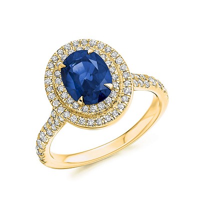 Sapphire & Diamond Oval & Round Brilliant Cut Cluster Ring