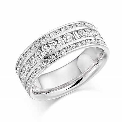 Round Brilliant & Baguette Cut Diamond Half Eternity Ring