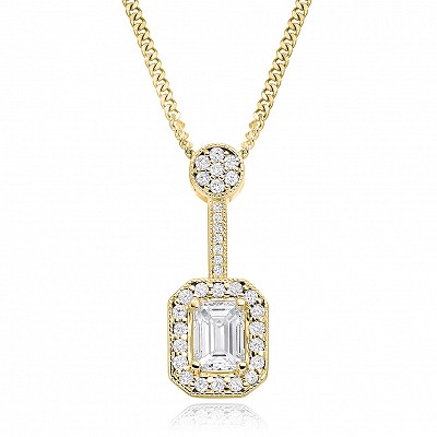 Emerald Cut & Round Brilliant Diamond Drop Necklace